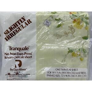Tranqual By Dan River TWIN Flat Sheet Floral Slightly Irregular Luxury Percale
